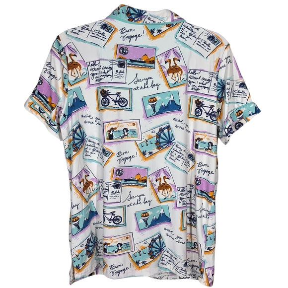 MUNKI MUNKI POSTCARD/TRAVELING PRINT SHORT SLEEVE PAJAMA TOP - Picture 2 of 8